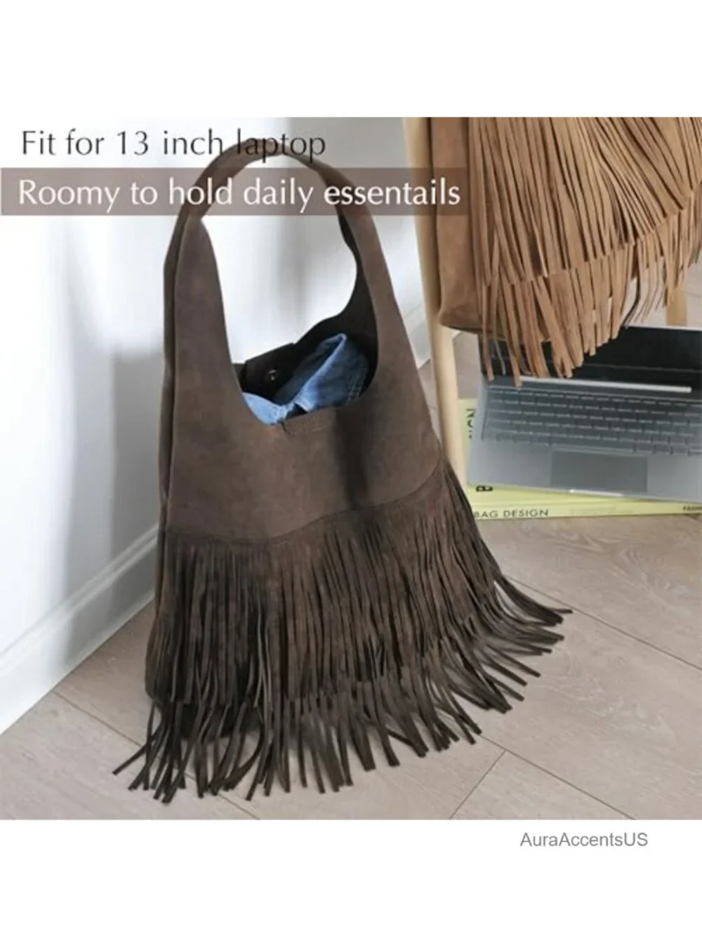 Tassel Faux Suede Hobo Bag Fringe Shoulder Handbag Women